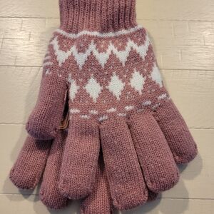 Dark Blush Pink and White Knit Gloves NWT!